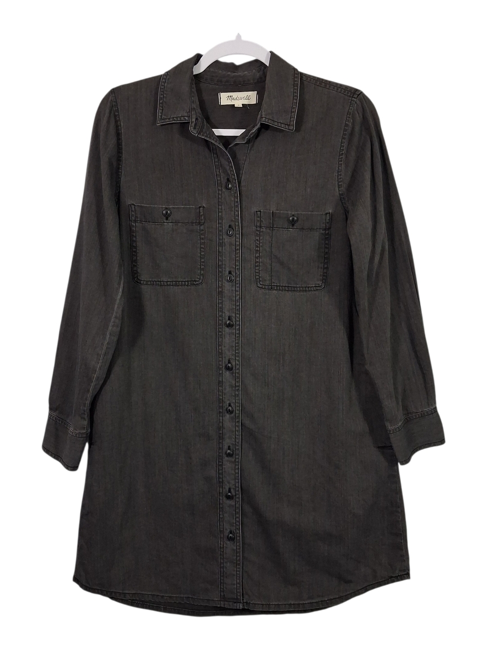 Madewell Denim Shirt Dress Size S Dark Gray Roll Tab Button Front.